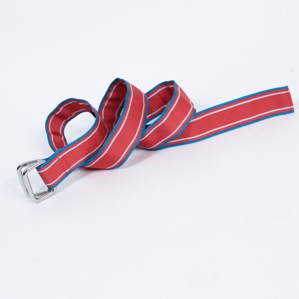 Brooks Brothers 346 Web Belt Red/Blue Striped D-Ring Canvas Mens Adjustable, M